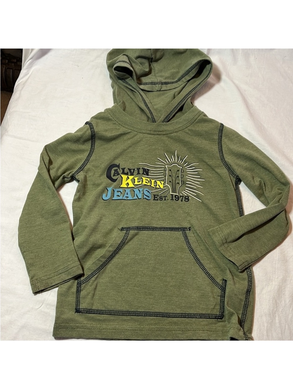 3T Calvin Klein Kids Olive Green Hoodie - Jeans Graphic